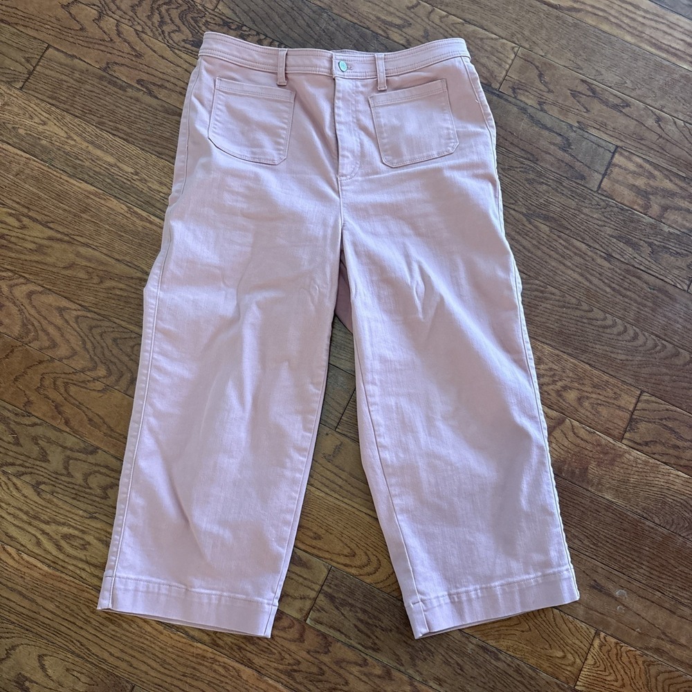 Talbots High‎ Waisted Tummy Control Wide Leg Trouser Crop Pastel Pink Size 14